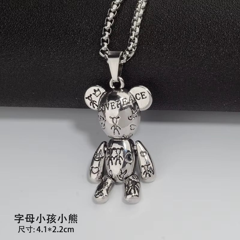 Fashion Hip Hop Bear Pendant Titanium Steel Necklace Punk Men and Women Ins Y2K Couple Sweater Chain Female Jewelry Gift