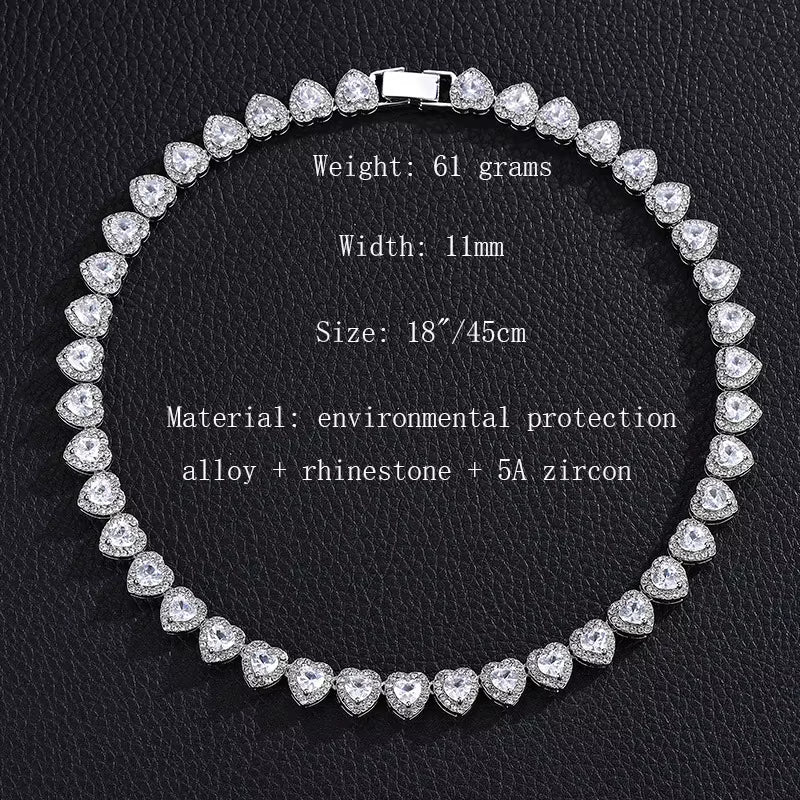 Luxurious and Exquisite Heart-Shaped Diamond-Set Stainless Steel Necklace for Everyday Matching Fashionable Jewelry