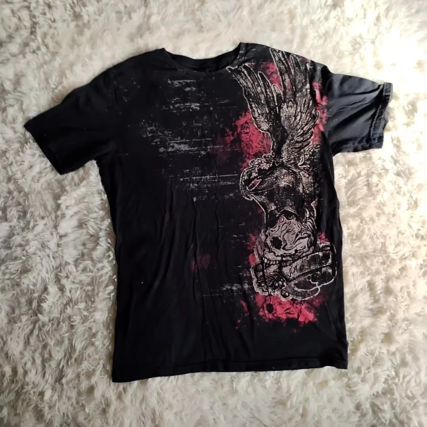 2000S American Skull Wings Double Sided Pattern 3D Printed Polyester Fiber Street Style Top T-Shirt Painful Fashion