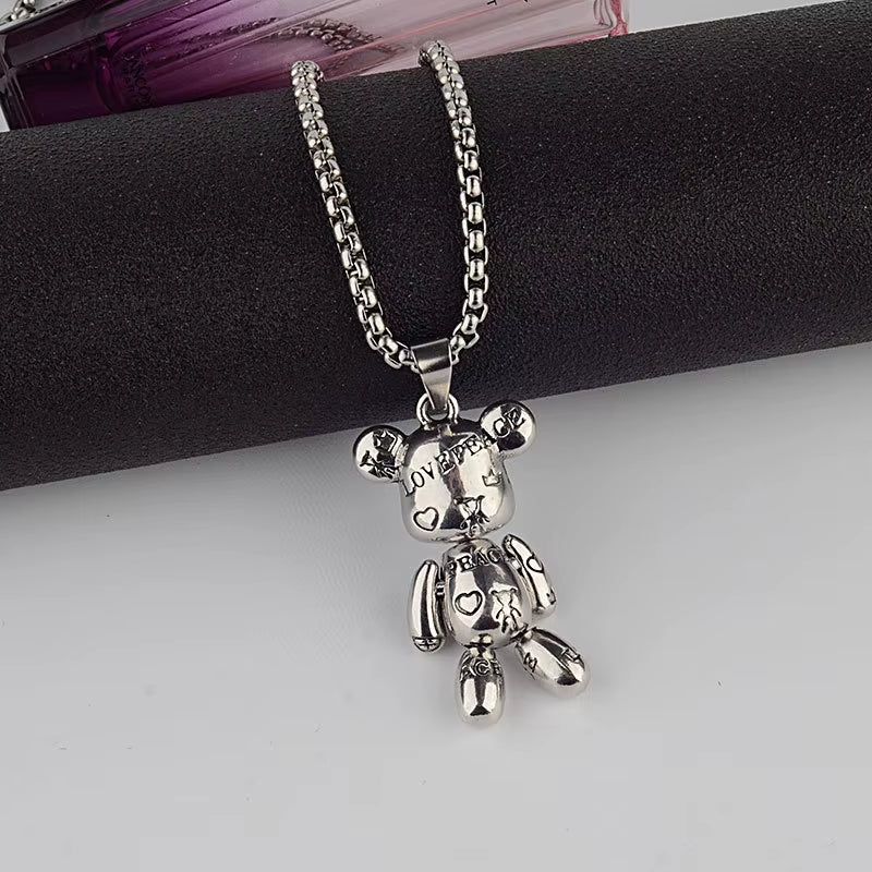 Fashion Hip Hop Bear Pendant Titanium Steel Necklace Punk Men and Women Ins Y2K Couple Sweater Chain Female Jewelry Gift