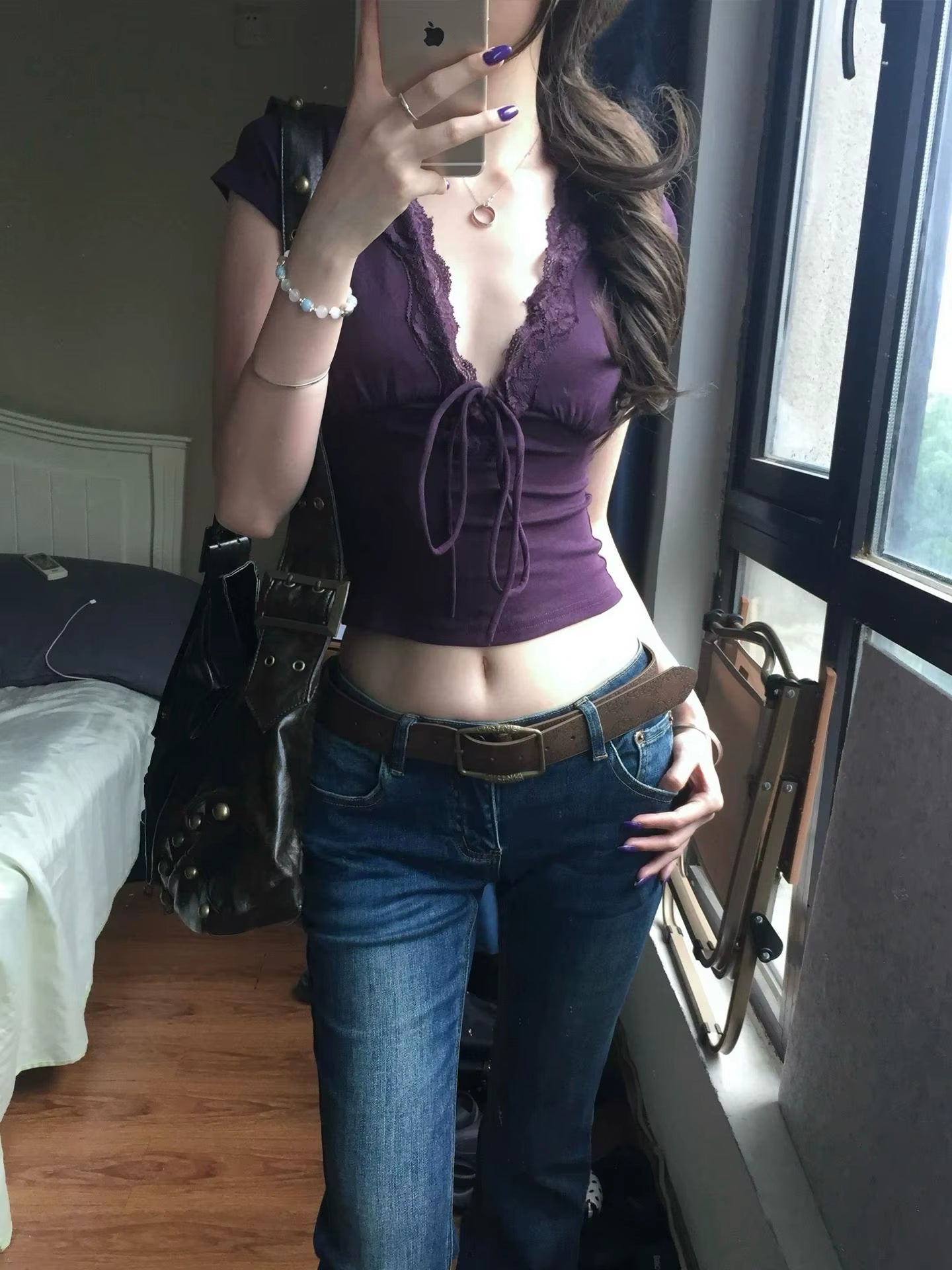 Y2K Japanese Lace T-Shirt Women Short Sleeve Deep V Neck Crop Tops Lace up Vintage Fairycore Tee Tops Streetwear Tshirt