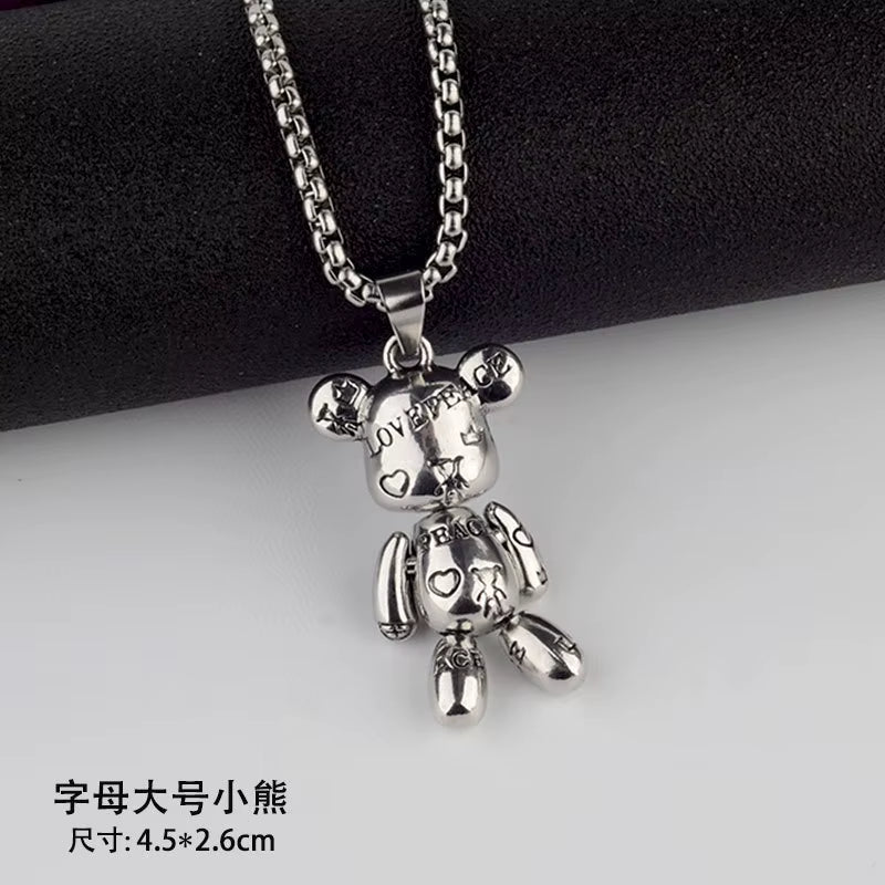Fashion Hip Hop Bear Pendant Titanium Steel Necklace Punk Men and Women Ins Y2K Couple Sweater Chain Female Jewelry Gift