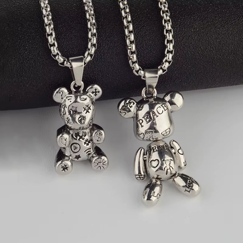 Fashion Hip Hop Bear Pendant Titanium Steel Necklace Punk Men and Women Ins Y2K Couple Sweater Chain Female Jewelry Gift