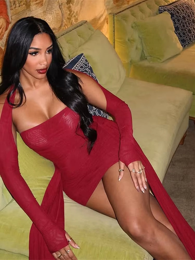 Summer Vacation Sexy See through Dress+Shawl Women Ruched Side Ribbon Coquette Skinny Midnight Clubwear Party Bodycon