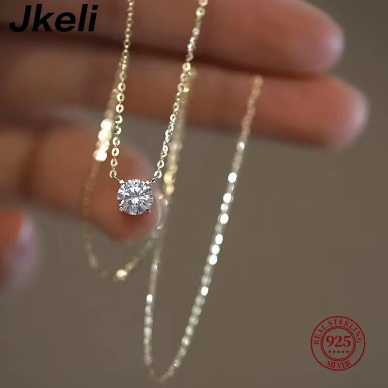 S925 Pure Silver 18K Gold Pendant Multi-Functional Single Diamond Necklace with Six Claws Zircon Necklace for Women Gift