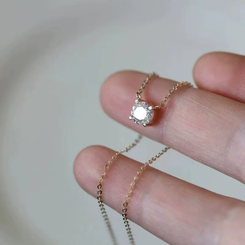 S925 Pure Silver 18K Gold Pendant Multi-Functional Single Diamond Necklace with Six Claws Zircon Necklace for Women Gift